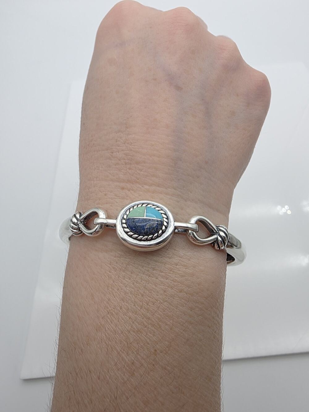 Vintage Carolyn Pollack Sterling Silver 925 Turquoise And Lapis Toggle Bracelet